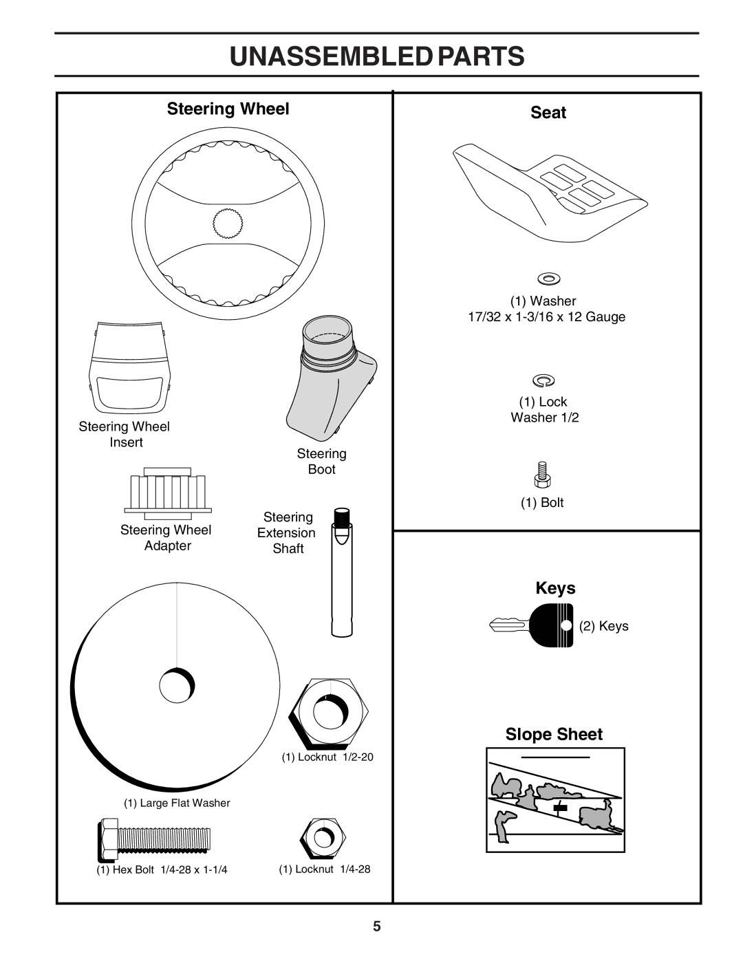 Poulan PC1538B manual Unassembled Parts, Steering Wheel 