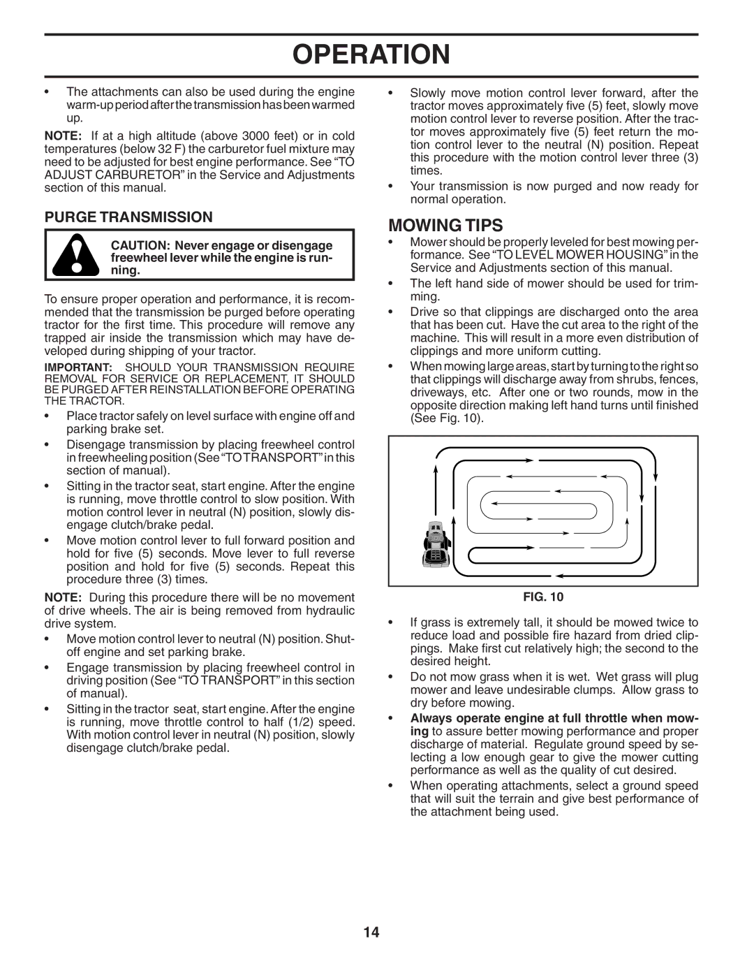 Poulan PD18H42STA owner manual Mowing Tips, Purge Transmission 