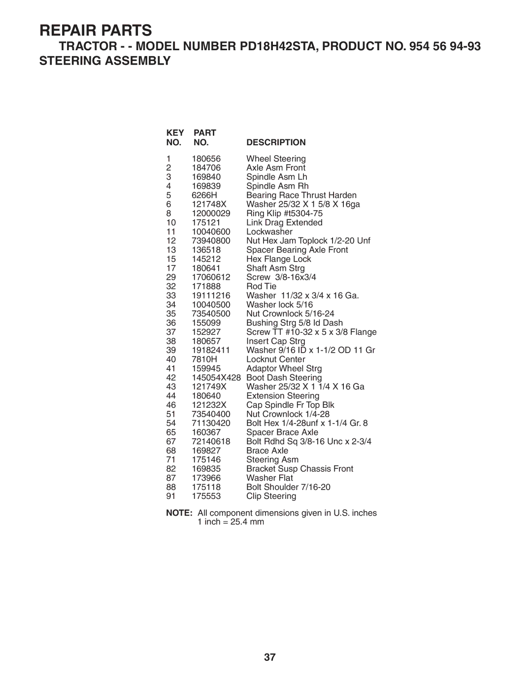 Poulan PD18H42STA owner manual Wheel Steering 