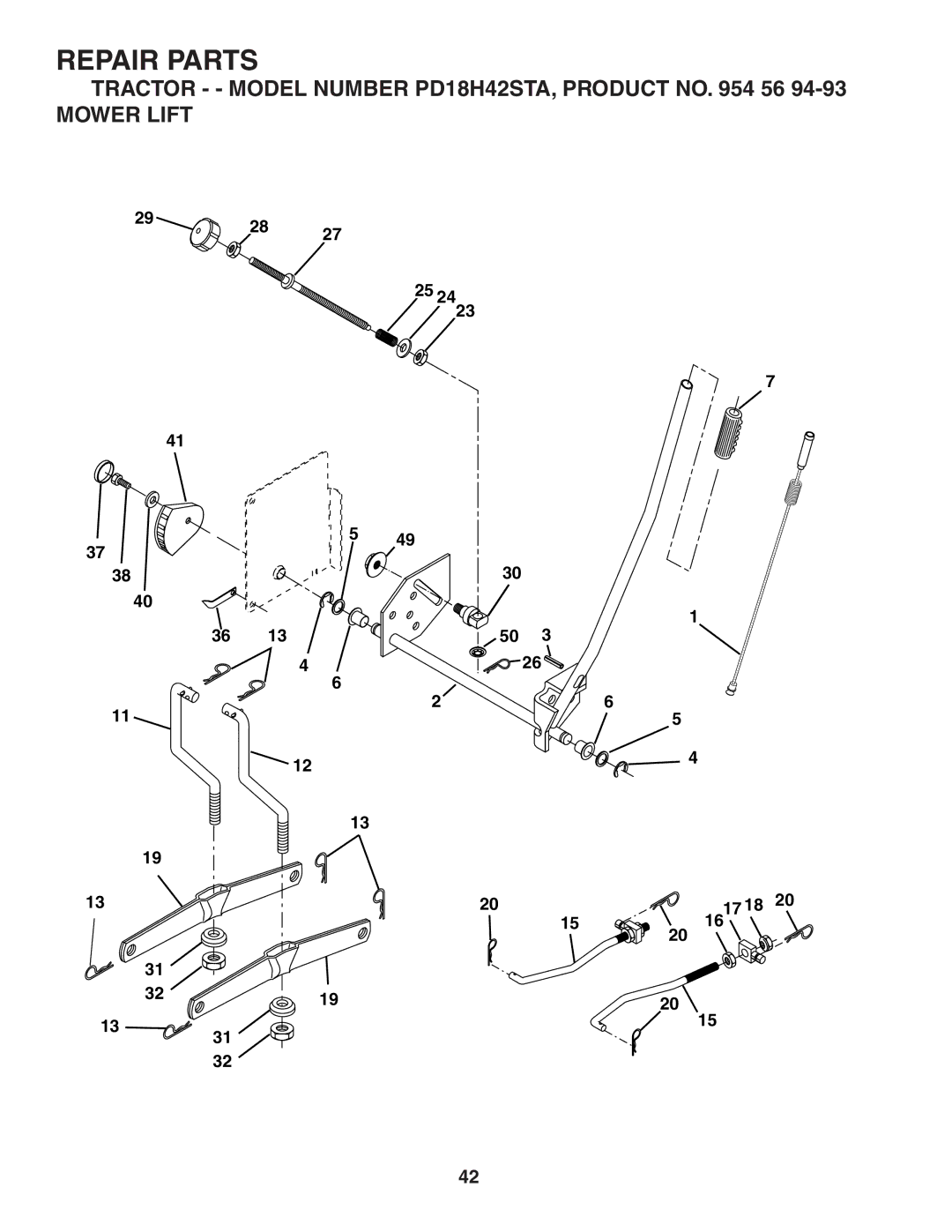 Poulan owner manual Tractor - Model Number PD18H42STA, Product no 56 Mower Lift 