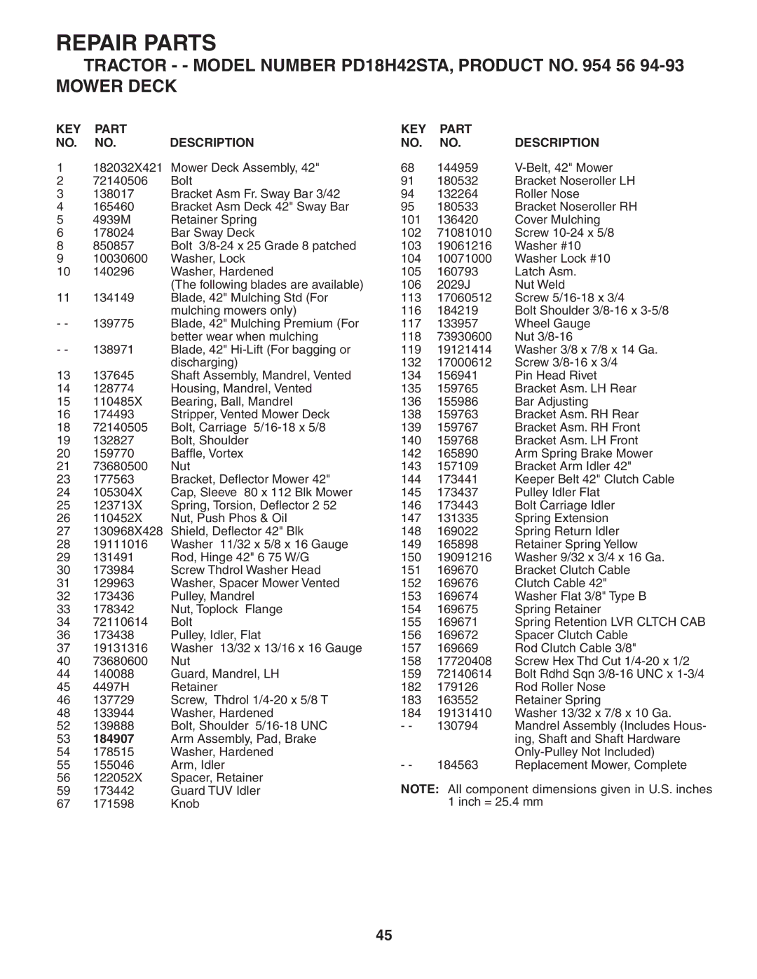 Poulan PD18H42STA owner manual 182032X421 