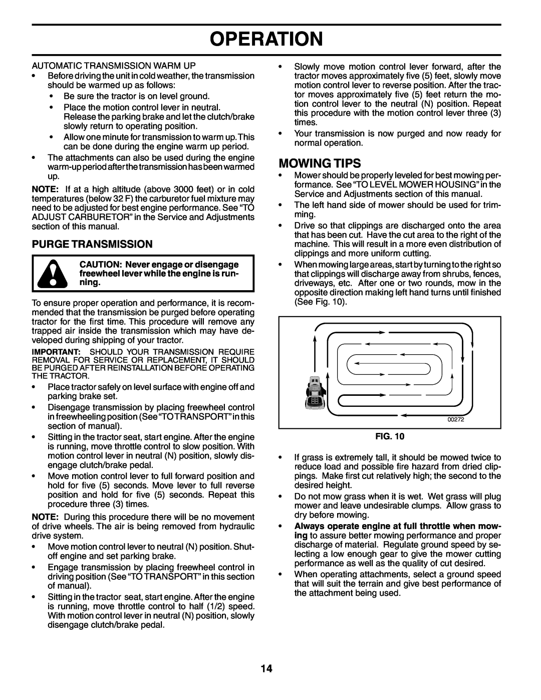 Poulan PD18H42STB owner manual Mowing Tips, Purge Transmission, Operation 