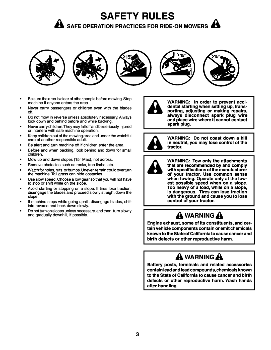 Poulan PD18H42STB owner manual Safety Rules, Safe Operation Practices For Ride-On Mowers 
