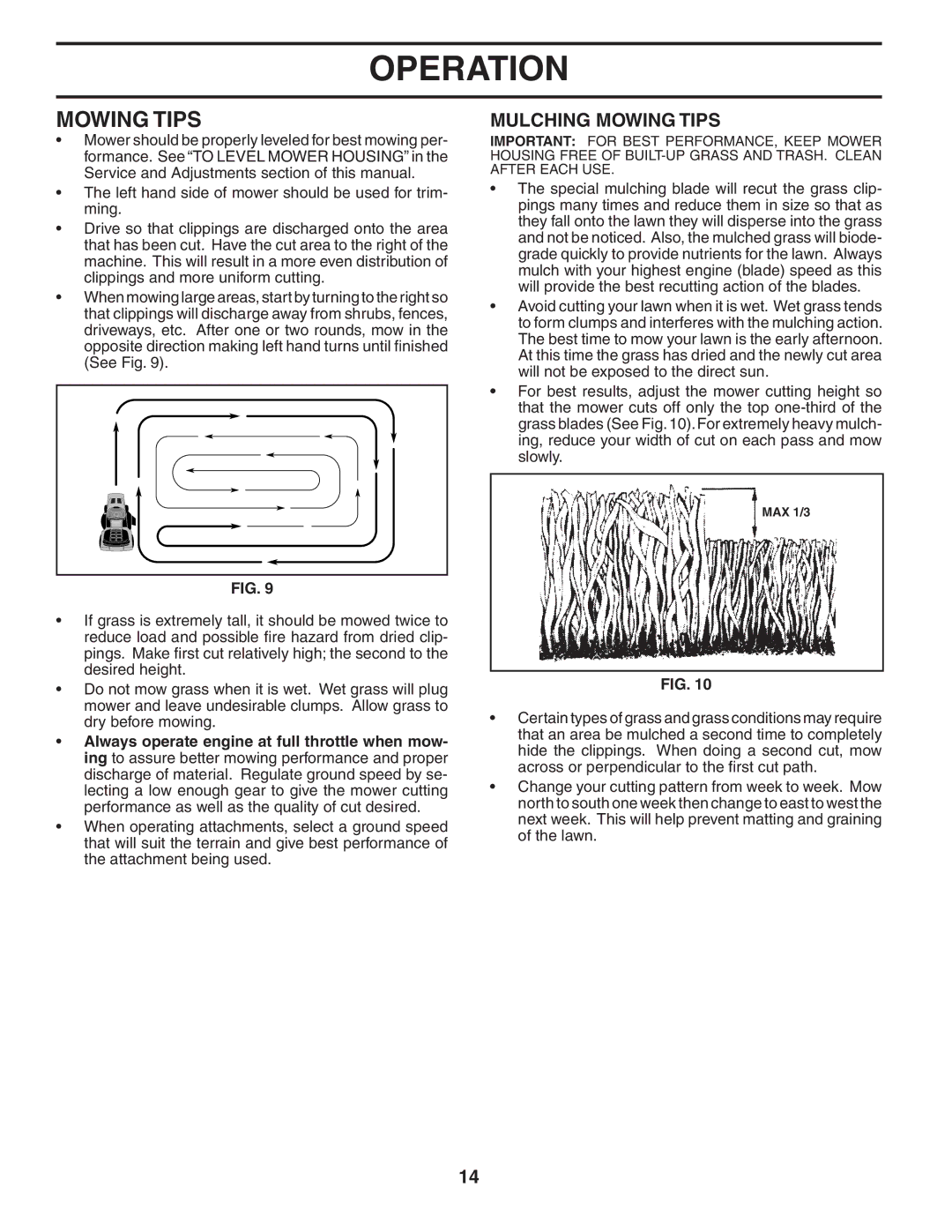 Poulan PD2042STA owner manual Mulching Mowing Tips 