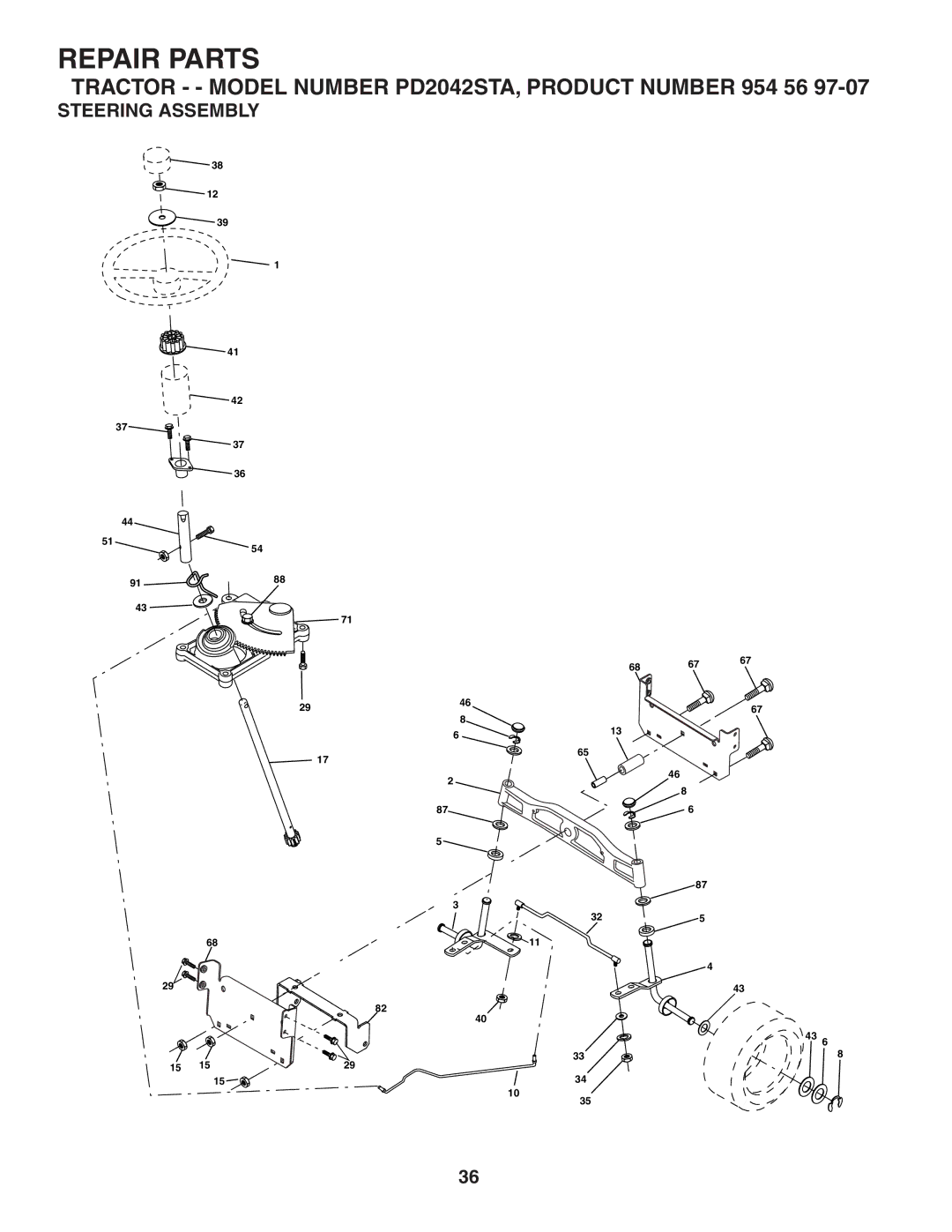 Poulan PD2042STA owner manual Steering Assembly 