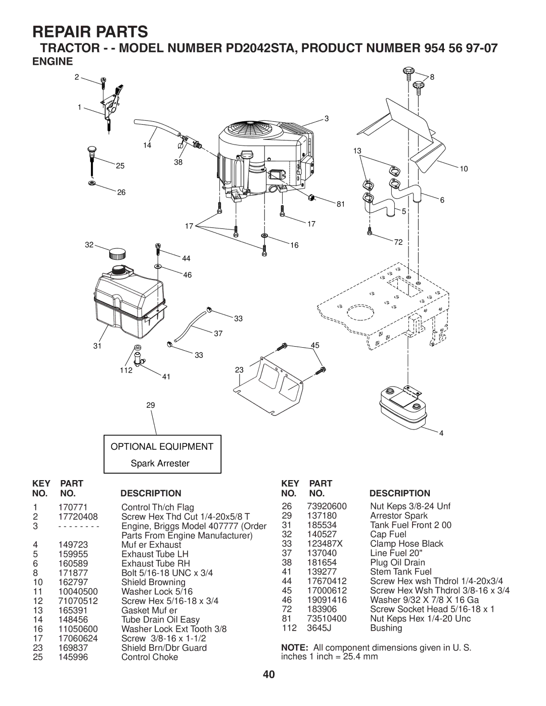 Poulan PD2042STA owner manual Engine, Optional Equipment 