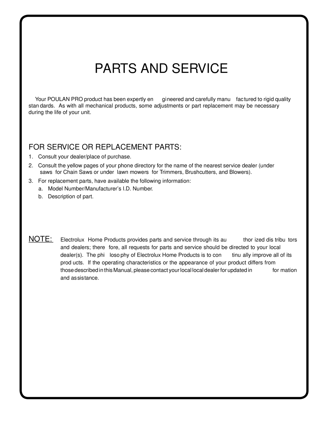 Poulan PD20H42STA owner manual Parts and Service 