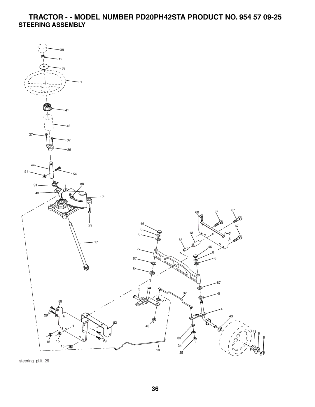 Poulan PD20PH42STA owner manual Steering Assembly 