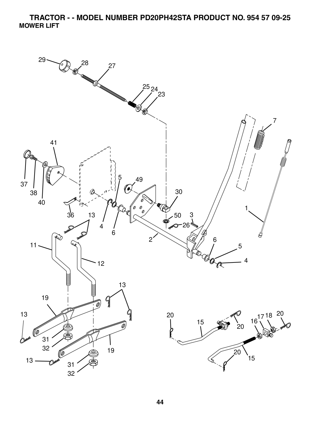 Poulan PD20PH42STA owner manual Mower Lift 