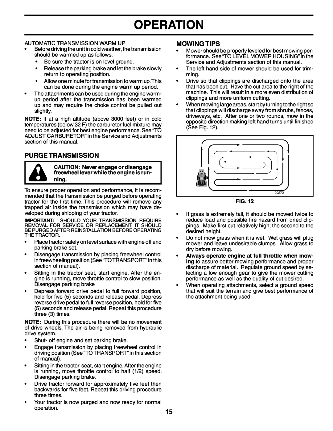 Poulan PD20PH48STA owner manual Purge Transmission, Mowing Tips, Operation, ning 