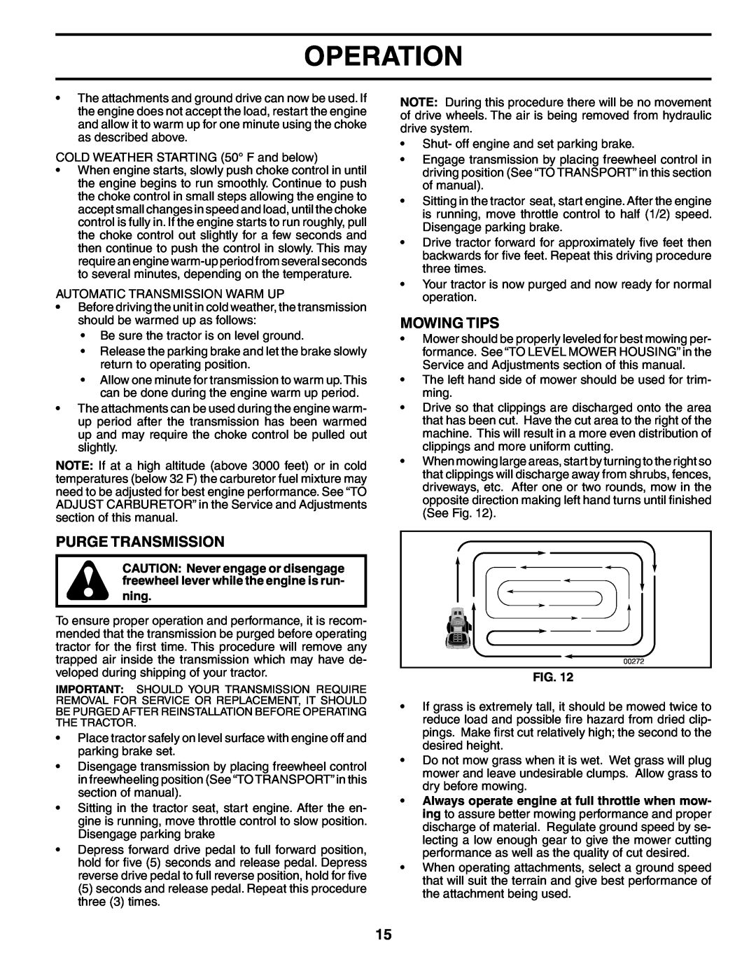 Poulan PD20PH48STB owner manual Purge Transmission, Mowing Tips, Operation, ning 