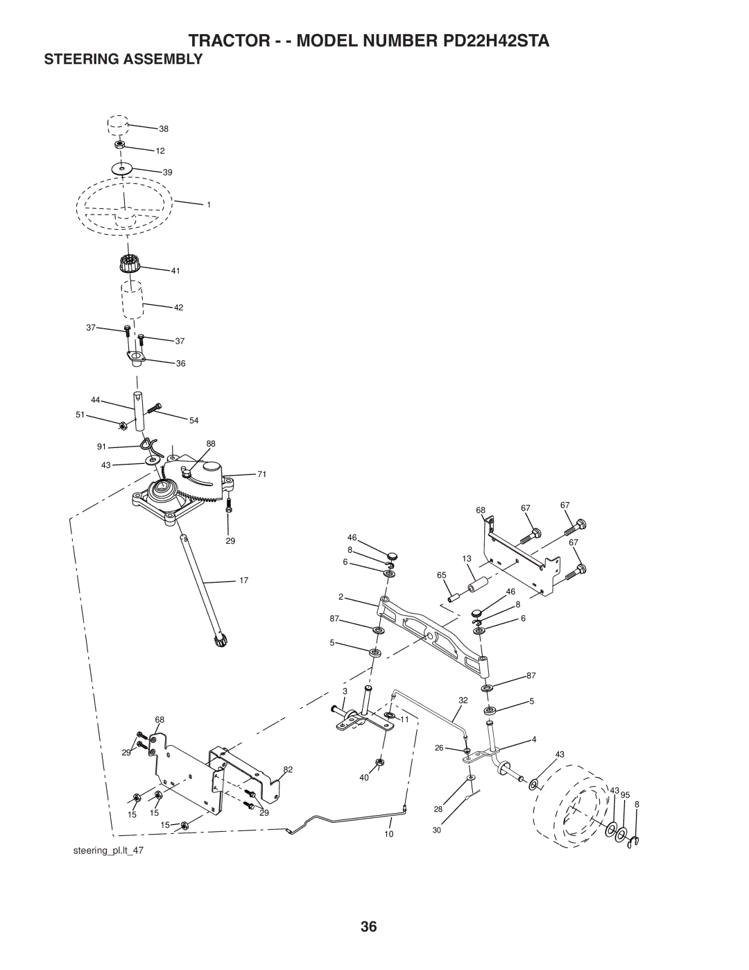 Poulan PD22H42STA owner manual Steering Assembly 