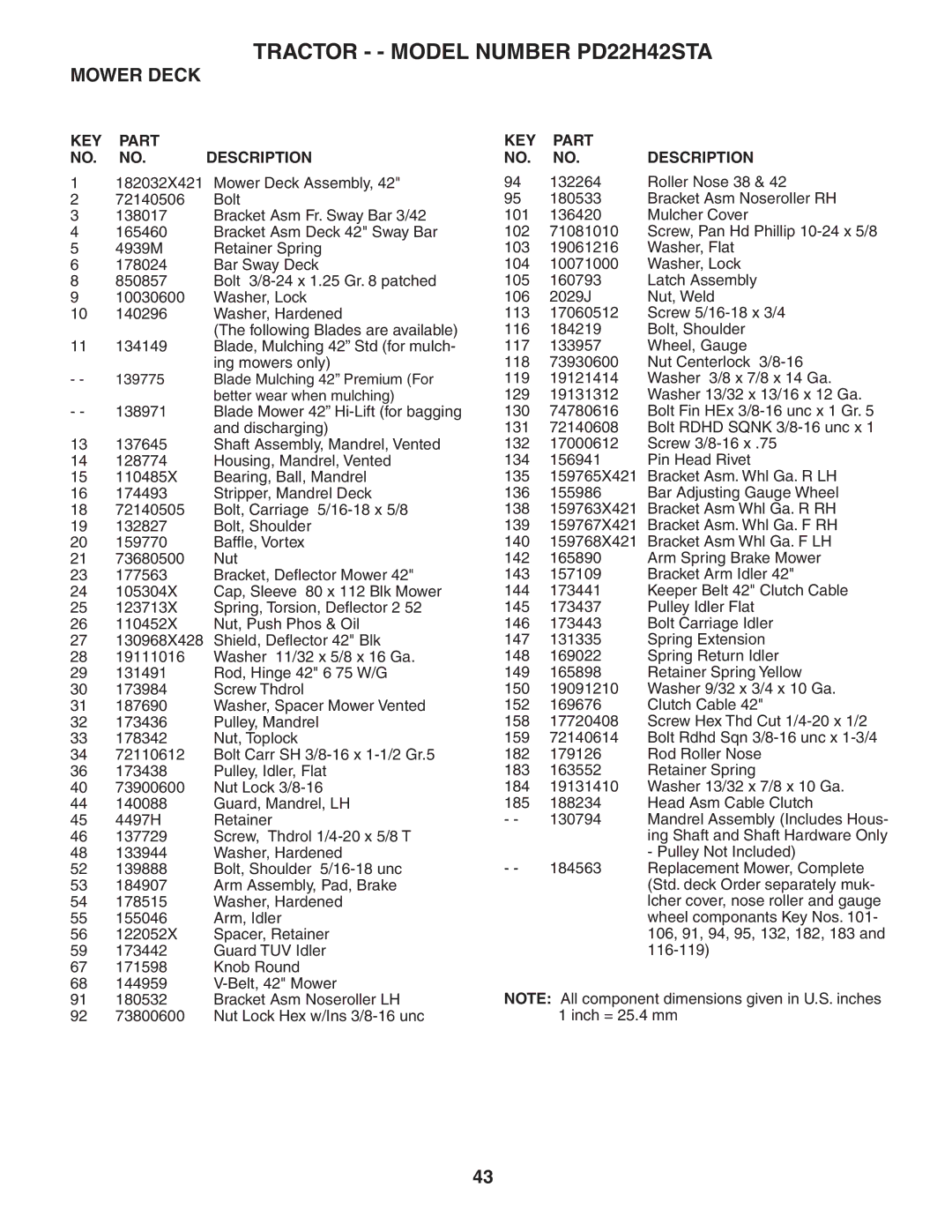 Poulan PD22H42STA owner manual 182032X421 