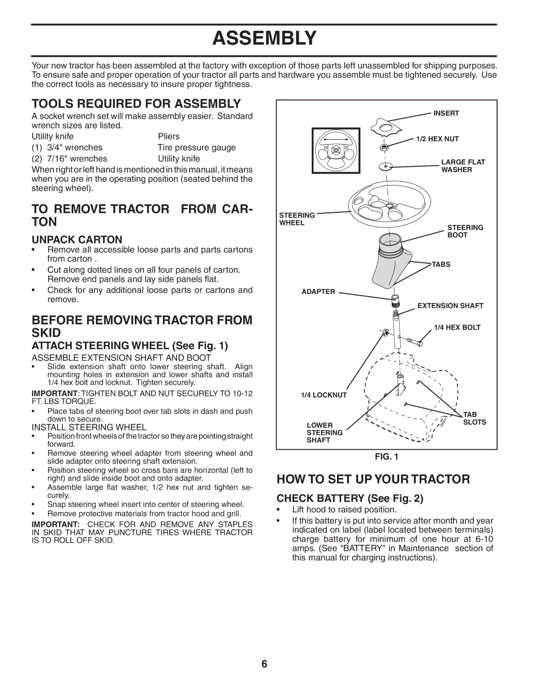 Poulan PD22H42STA Tools Required for Assembly, To Remove Tractor from CAR- TON, Before Removing Tractor from Skid 