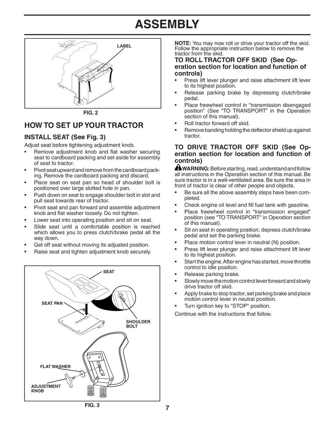 Poulan PD22H42STA owner manual Install Seat See Fig 