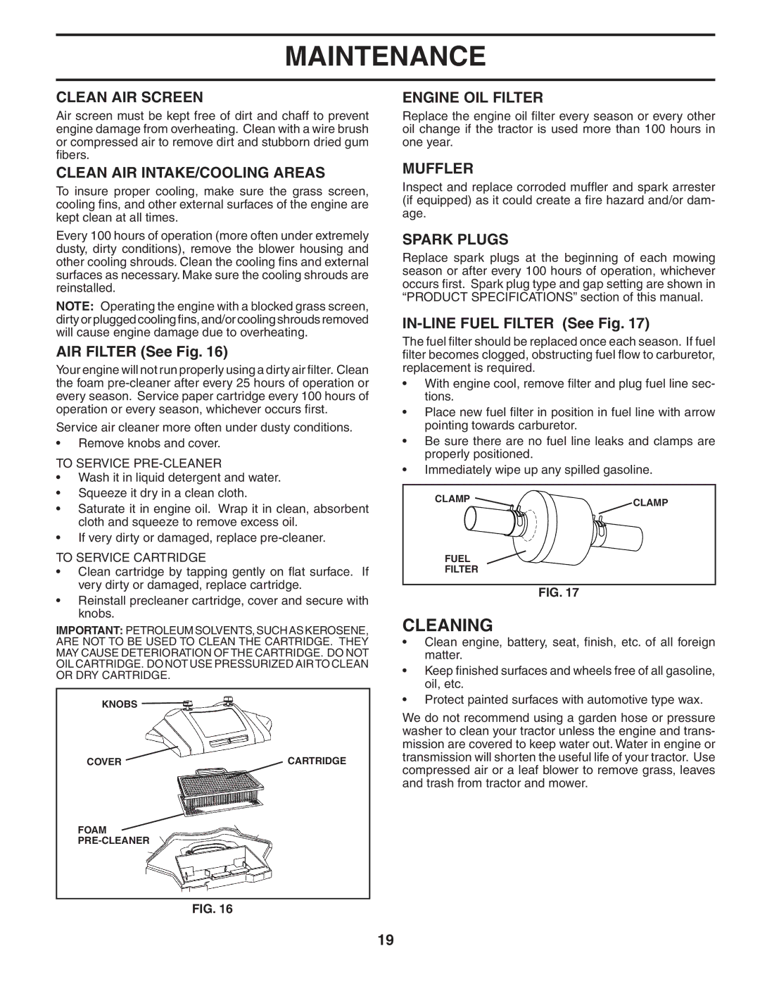 Poulan PD22H42STB owner manual Cleaning 