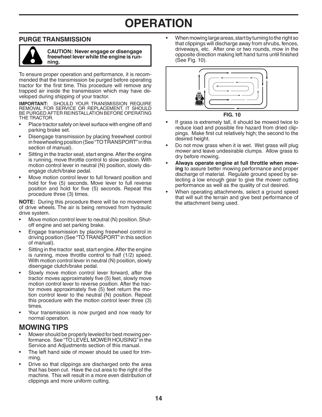 Poulan PD22H42STC owner manual Mowing Tips, Purge Transmission 