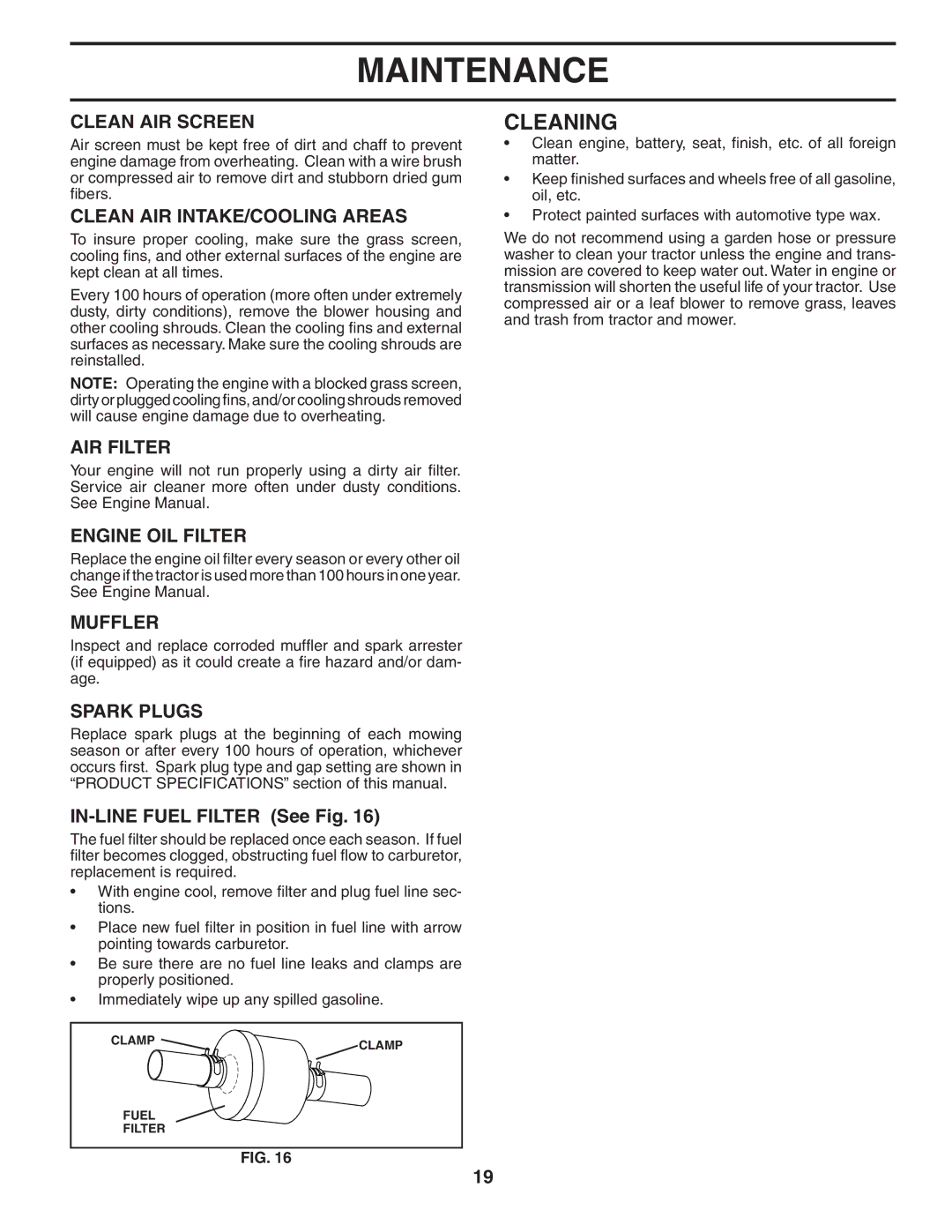 Poulan PD22H42STC owner manual Cleaning 