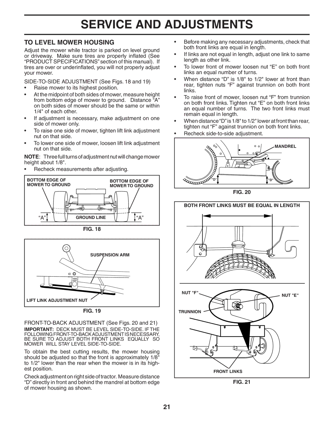 Poulan PD22H42STC owner manual To Level Mower Housing, FRONT-TO-BACK Adjustment See Figs 