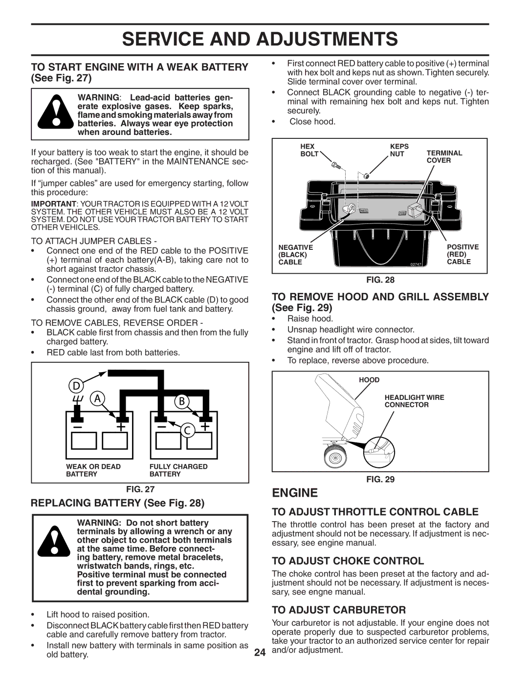 Poulan PD22H42STC owner manual To Adjust Throttle Control Cable, To Adjust Choke Control, To Adjust Carburetor 