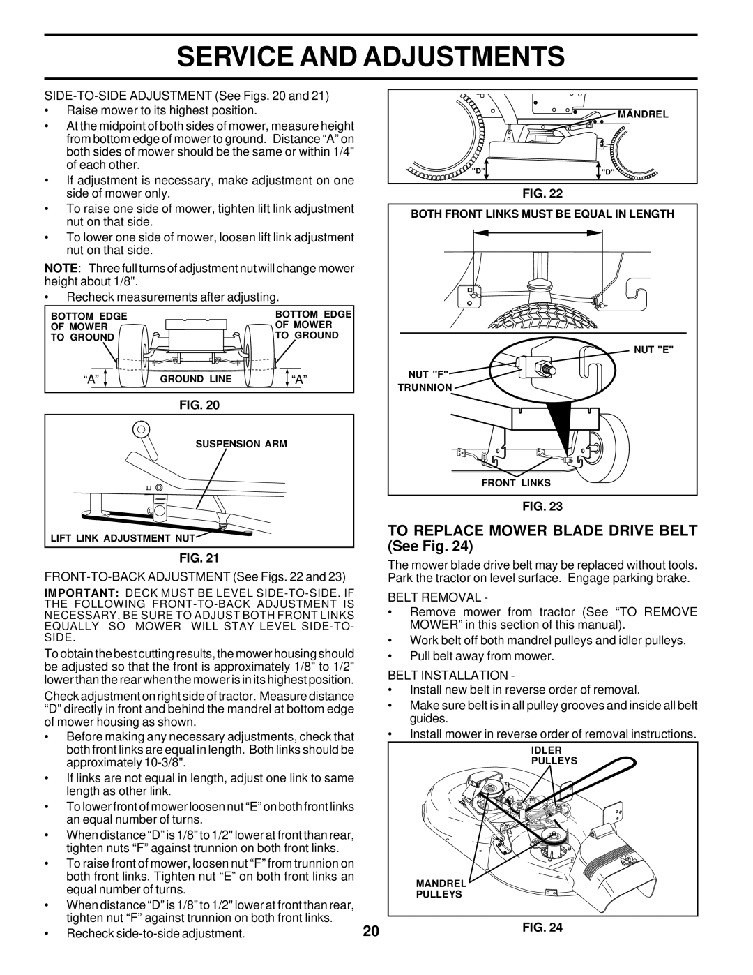Poulan PD22PH48STA owner manual To Replace Mower Blade Drive Belt See Fig, Belt Removal, Belt Installation 