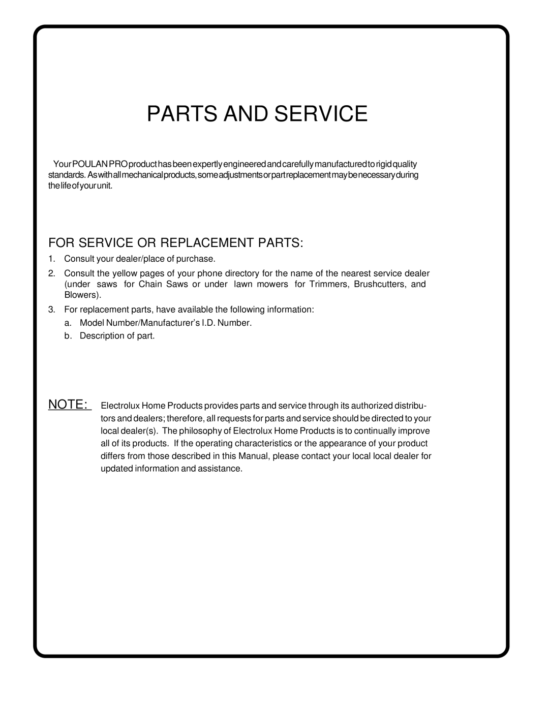 Poulan PD22PH48STA owner manual Parts and Service 