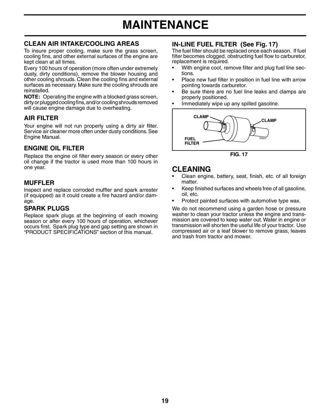 Poulan PD22PH48STB owner manual Cleaning 