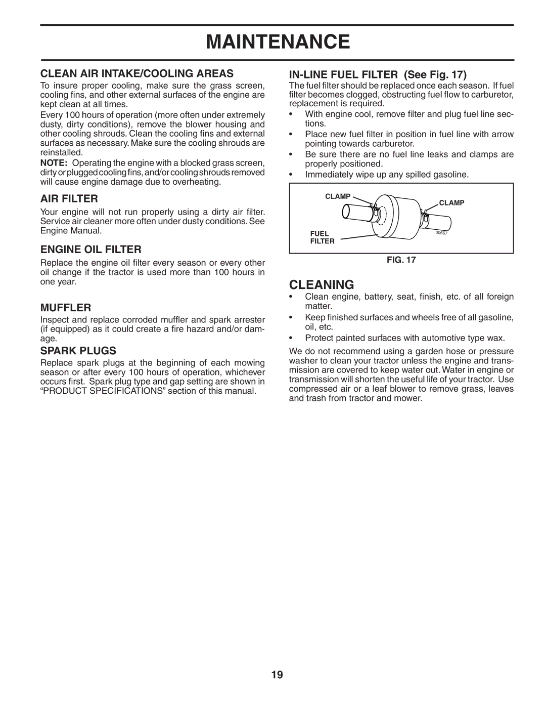 Poulan PD22PH48STD owner manual Cleaning 