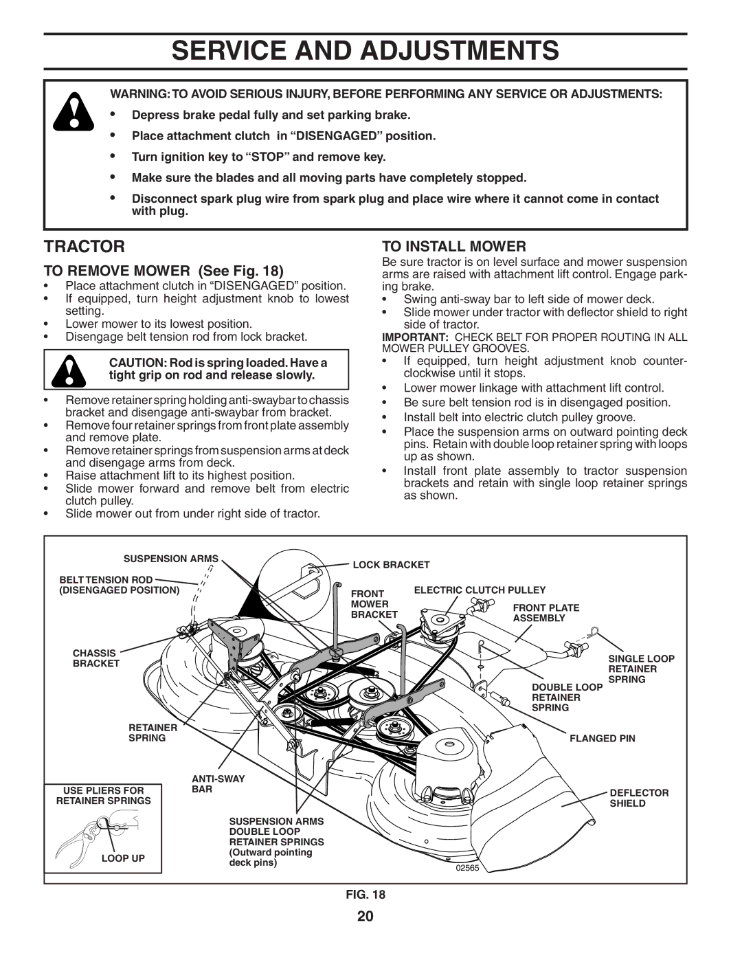 Poulan PD22PH48STD owner manual Service and Adjustments, To Remove Mower See Fig, To Install Mower 