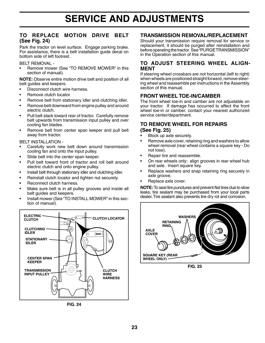 Poulan PD24PH42ST manual To Replace Motion Drive Belt See Fig, Transmission REMOVAL/REPLACEMENT, Front Wheel TOE-IN/CAMBER 