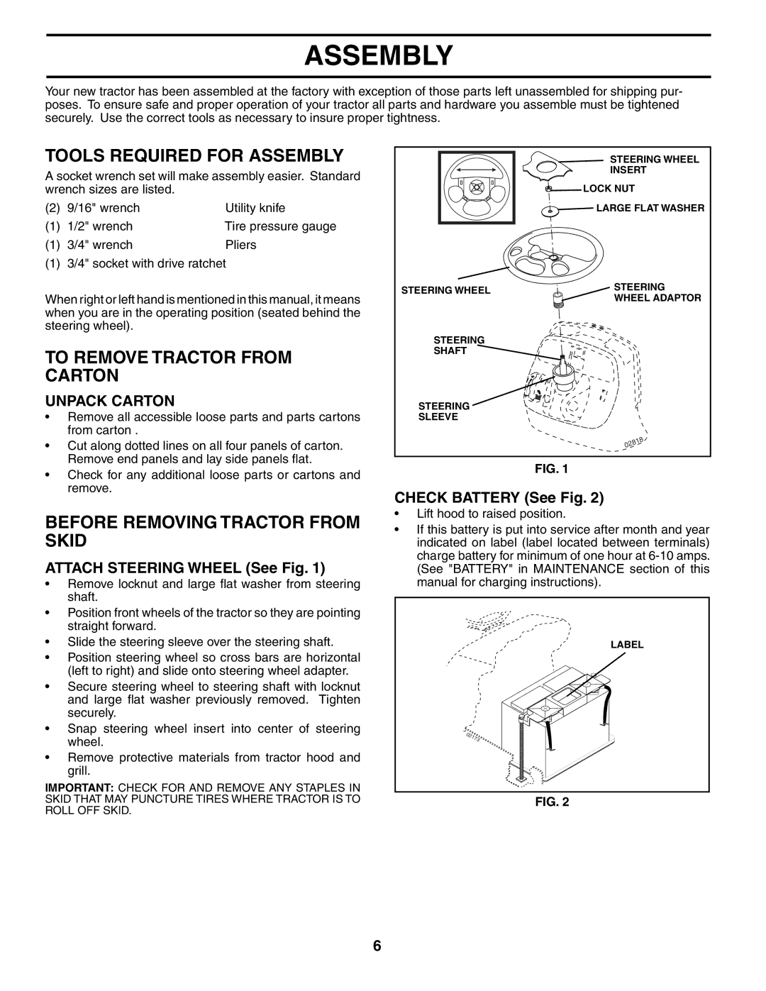 Poulan PD24PH42ST manual Tools Required for Assembly, To Remove Tractor from Carton, Before Removing Tractor from Skid 