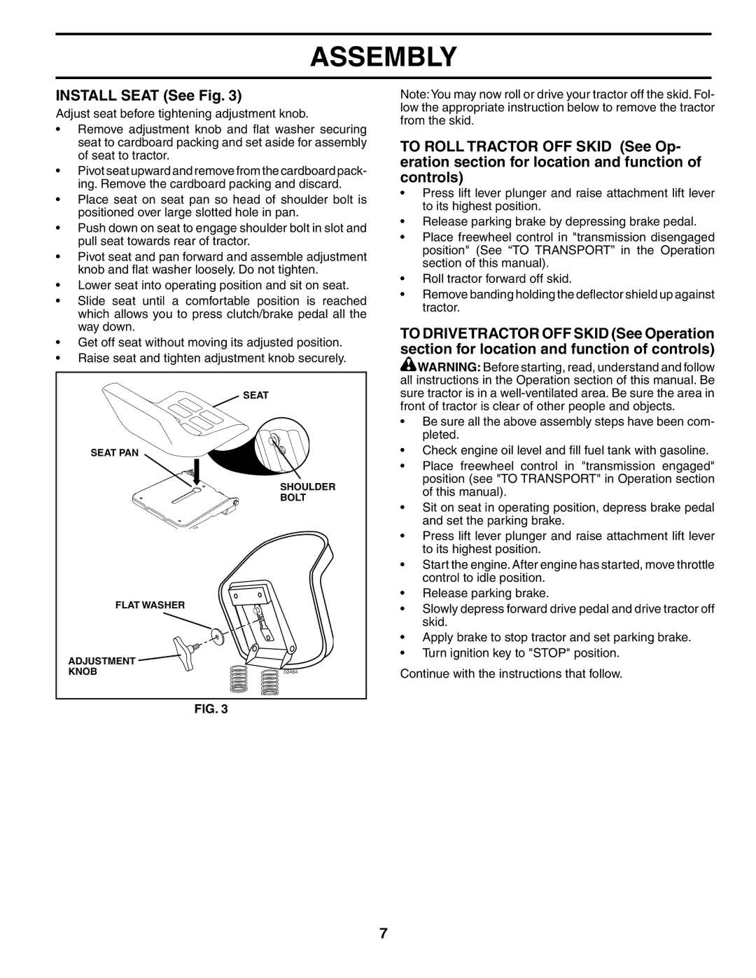 Poulan PD24PH42ST manual Install Seat See Fig 