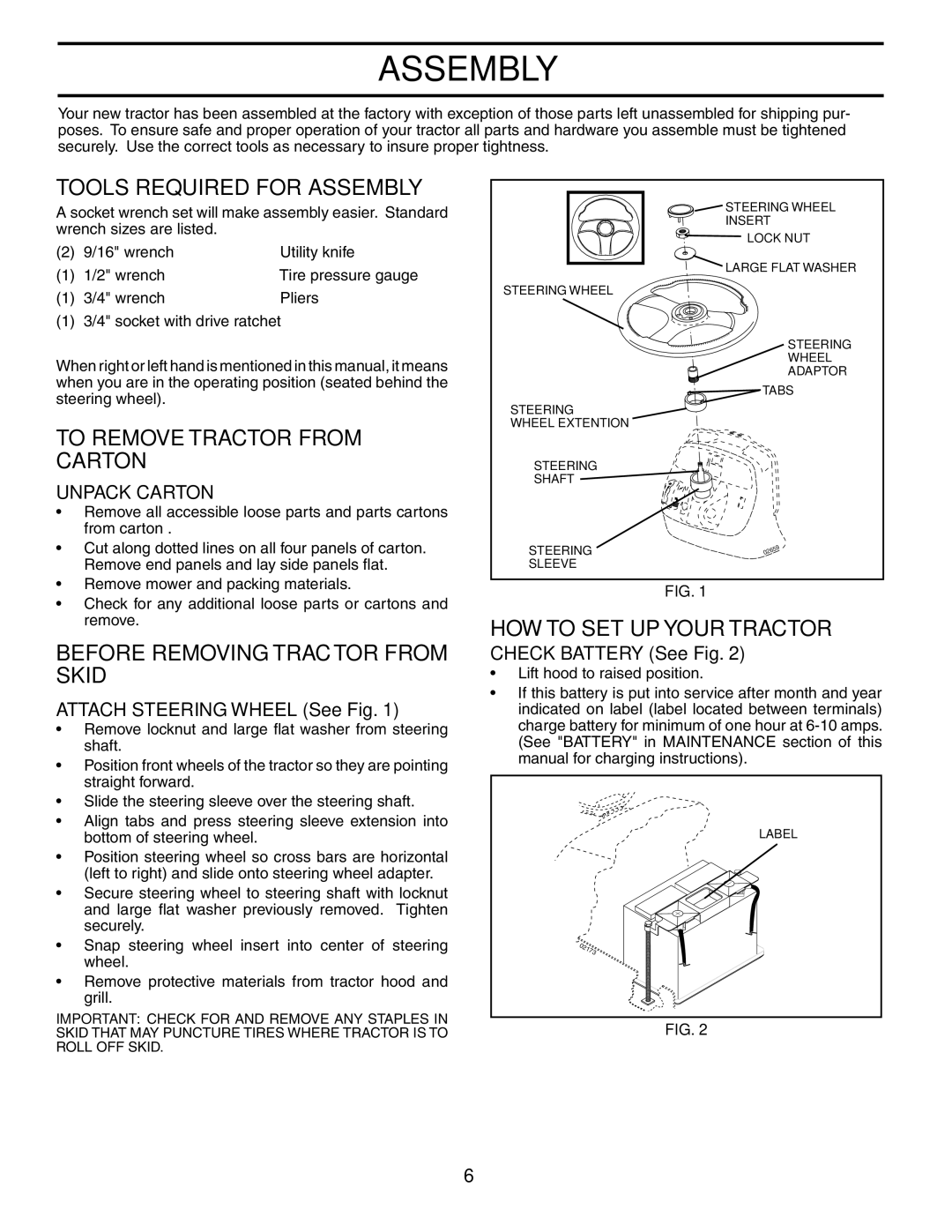 Poulan PD25PH48STA Tools Required for Assembly, To Remove Tractor from Carton, Before Removing Tractor from Skid 