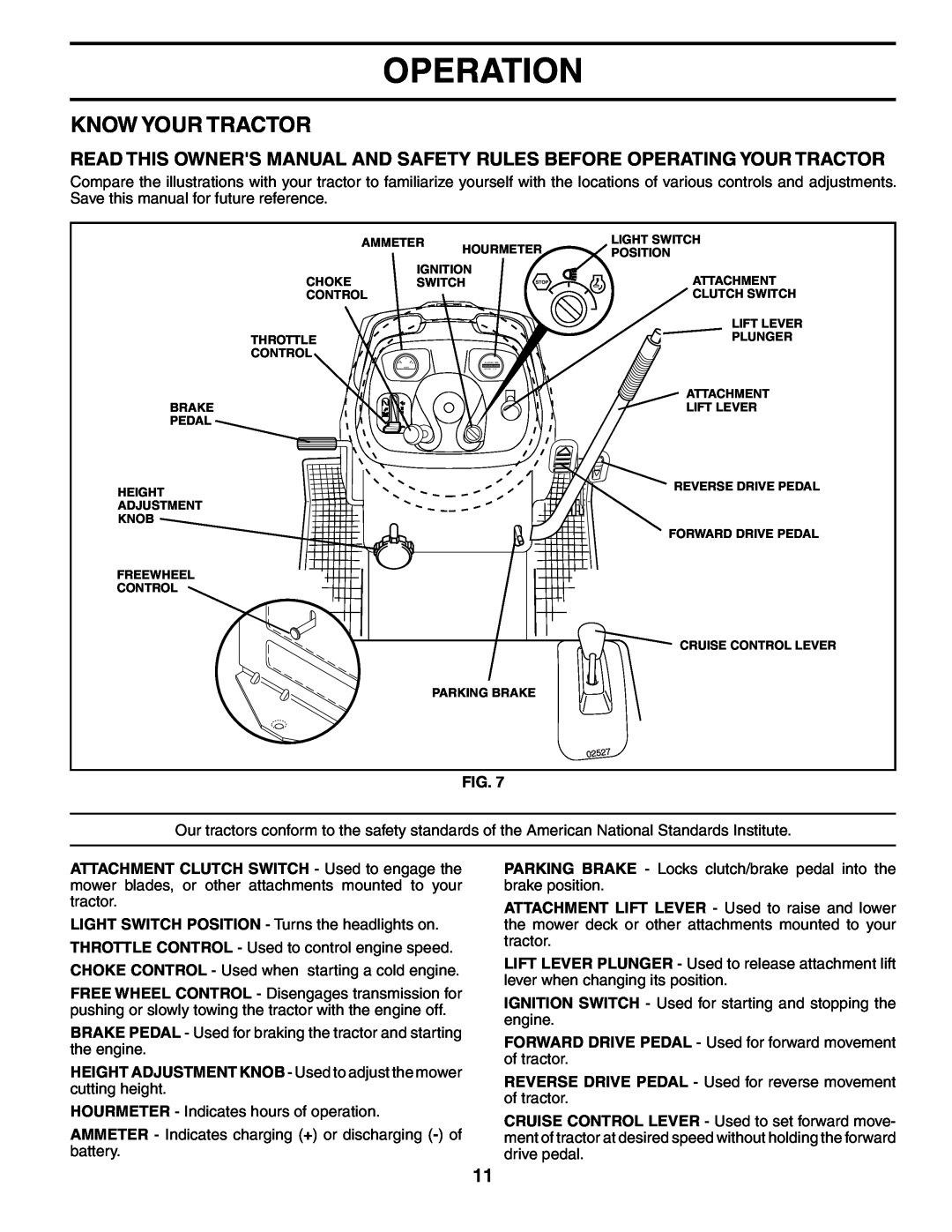Poulan PD25PH48STA Know Your Tractor, Operation, HEIGHT ADJUSTMENT KNOB - Used to adjust the mower cutting height 