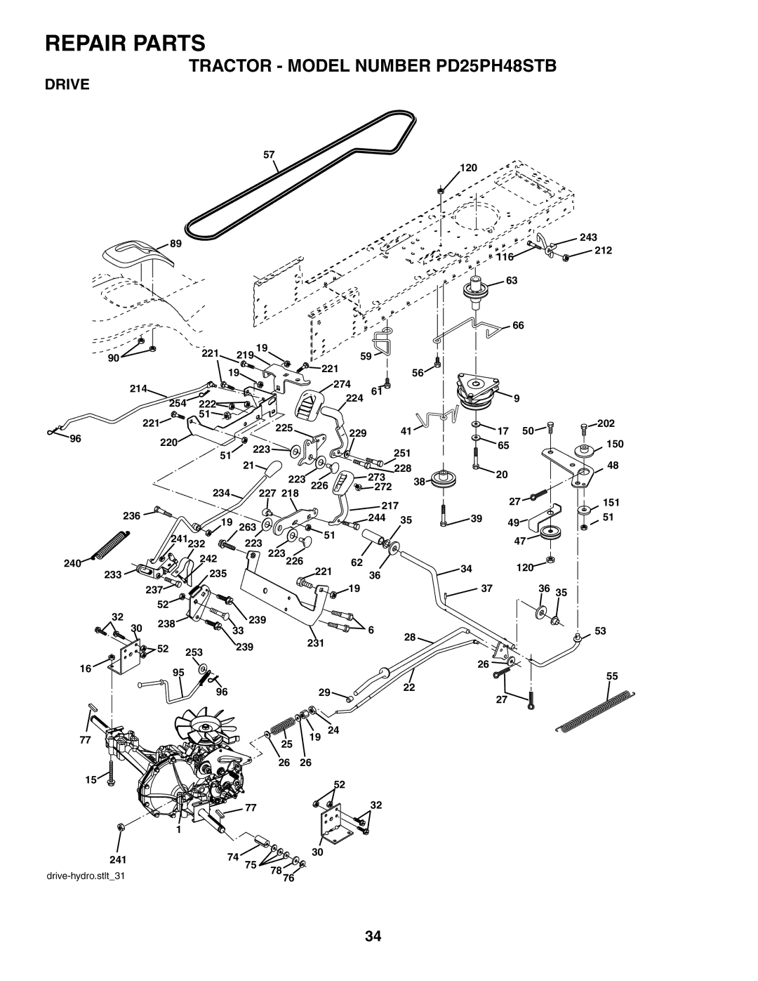 Poulan owner manual Tractor Model Number PD25PH48STB, Drive 