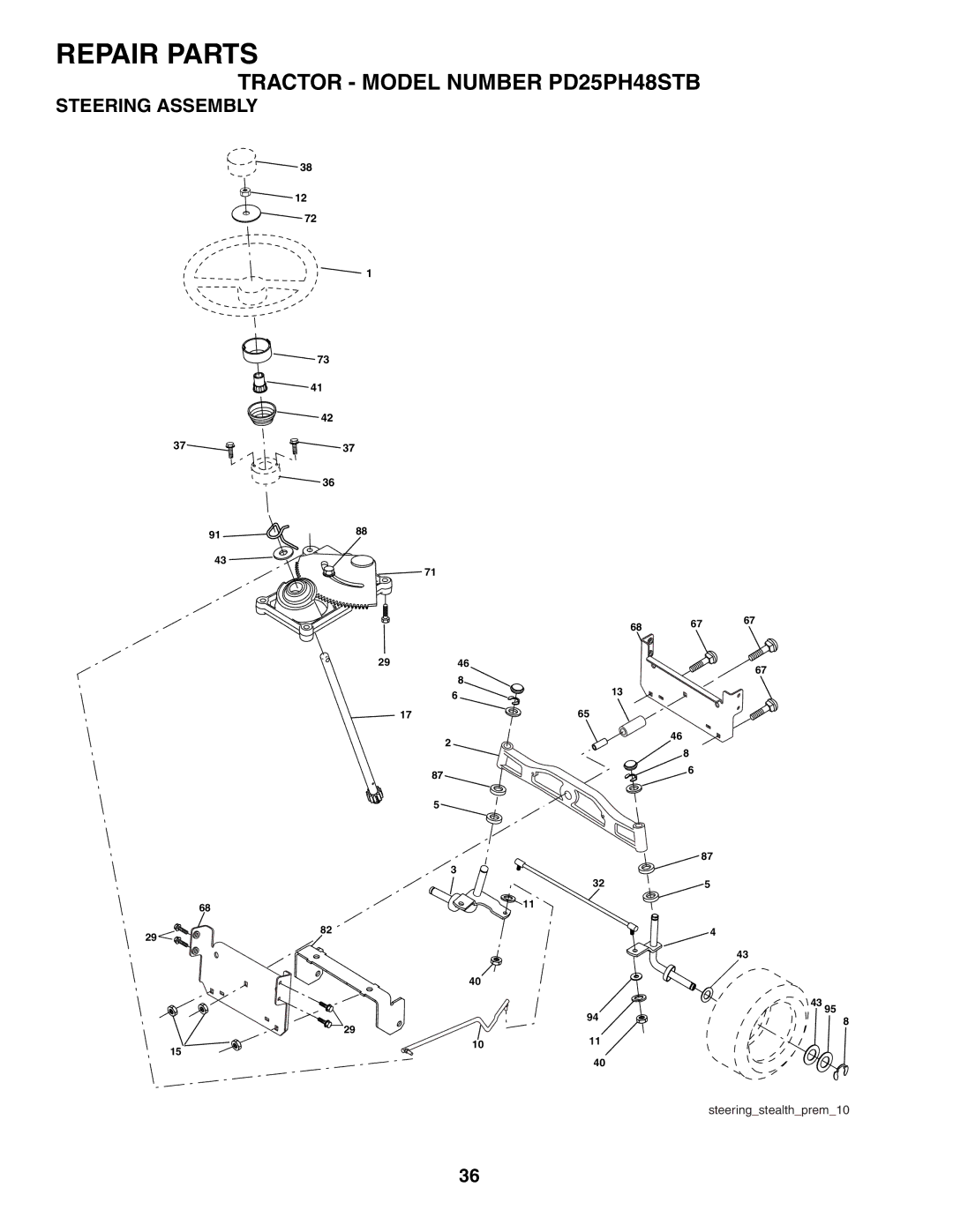 Poulan PD25PH48STB owner manual Steering Assembly 