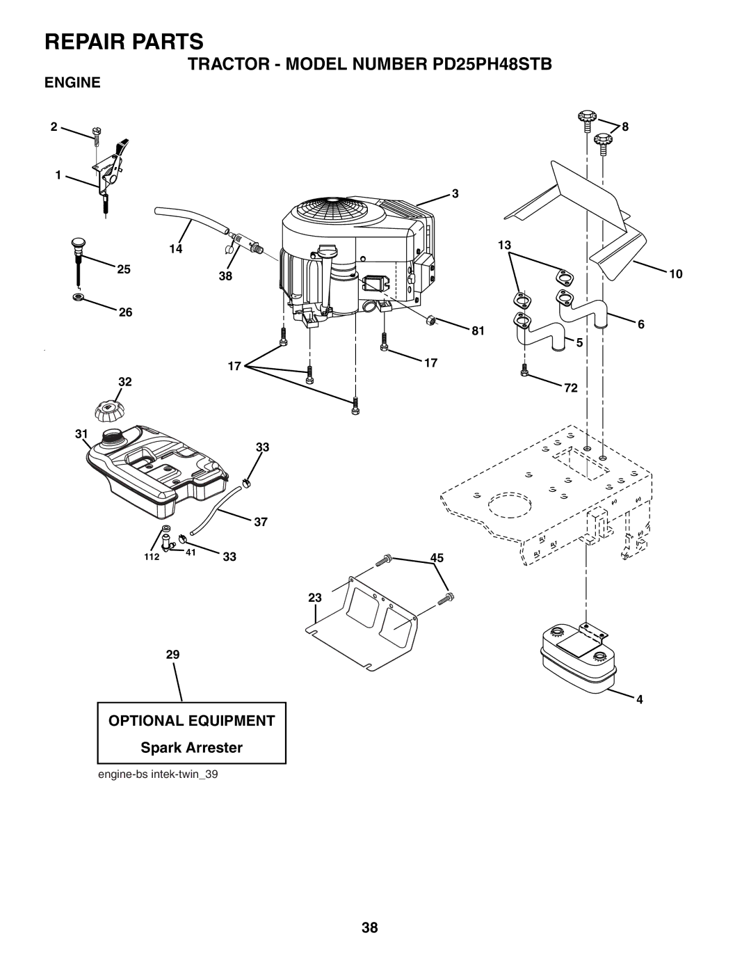 Poulan PD25PH48STB owner manual Engine, Optional Equipment, Spark Arrester 