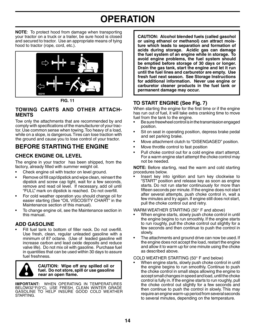 Poulan PD25PH48STD Before Starting the Engine, Towing Carts and Other ATTACH- Ments, Check Engine OIL Level, ADD Gasoline 