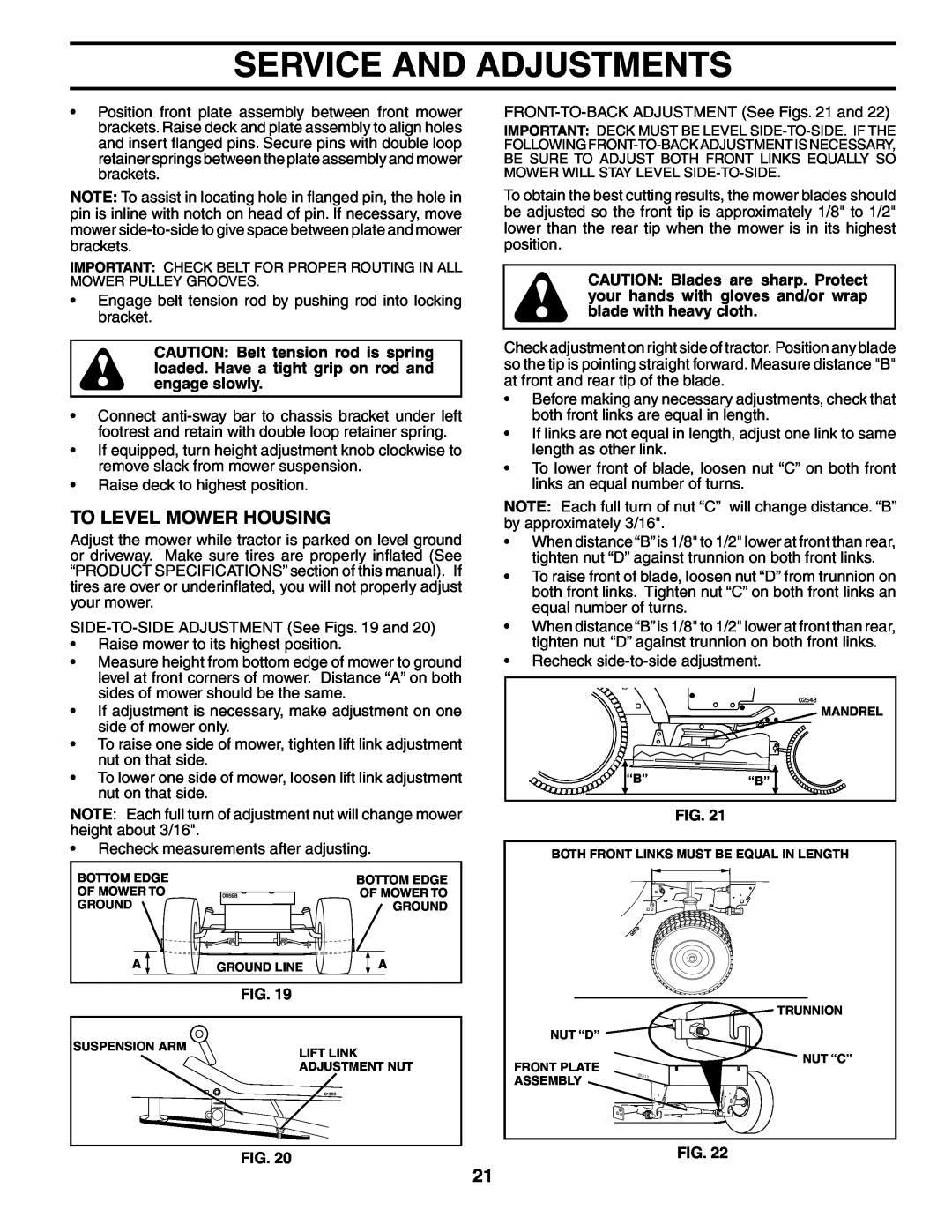 Poulan PD25PH48STD owner manual To Level Mower Housing, Service And Adjustments 