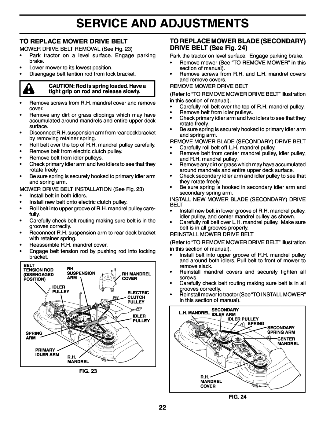 Poulan PD25PH48STD owner manual To Replace Mower Drive Belt, Service And Adjustments 