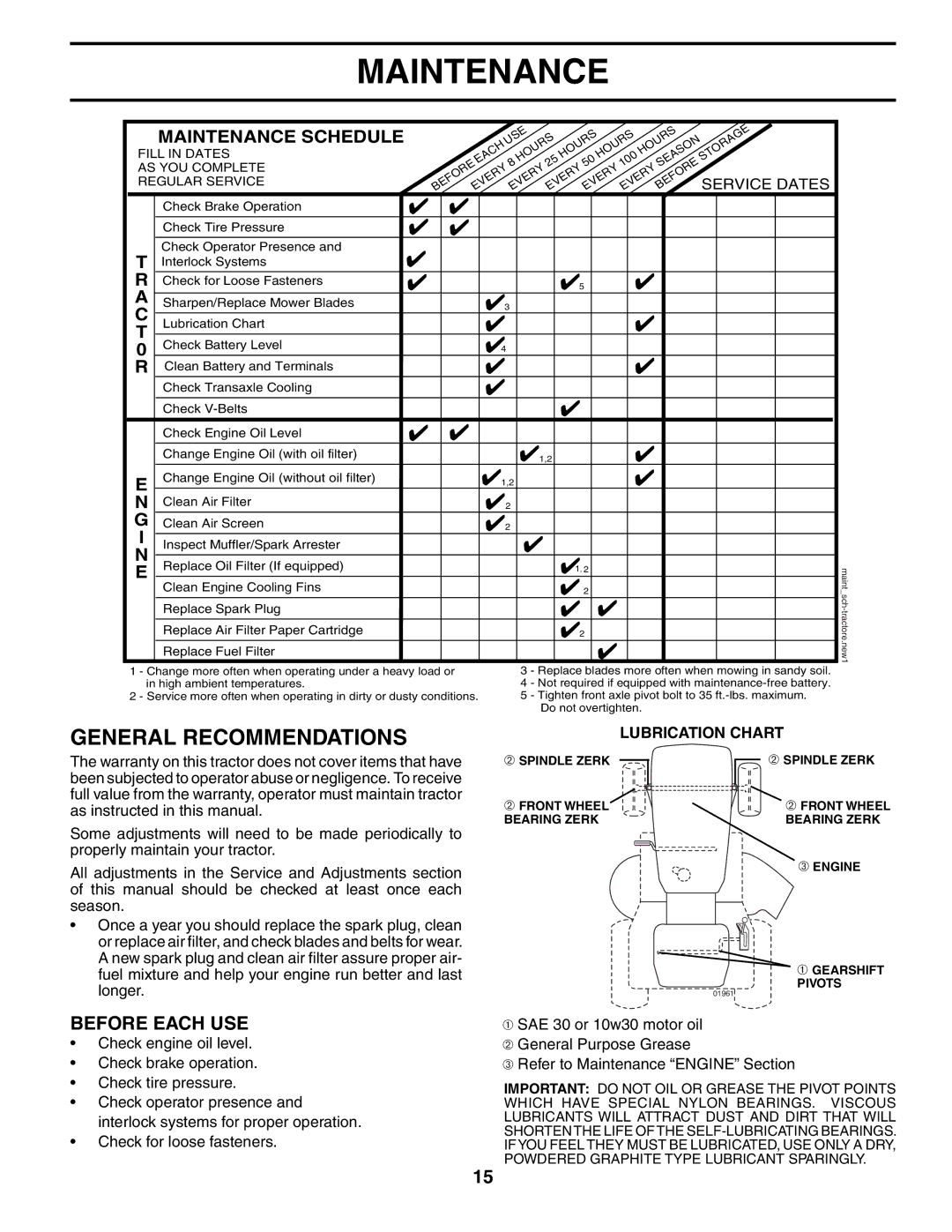 Poulan PDB1842STA owner manual Maintenance, General Recommendations, Before Each USE 