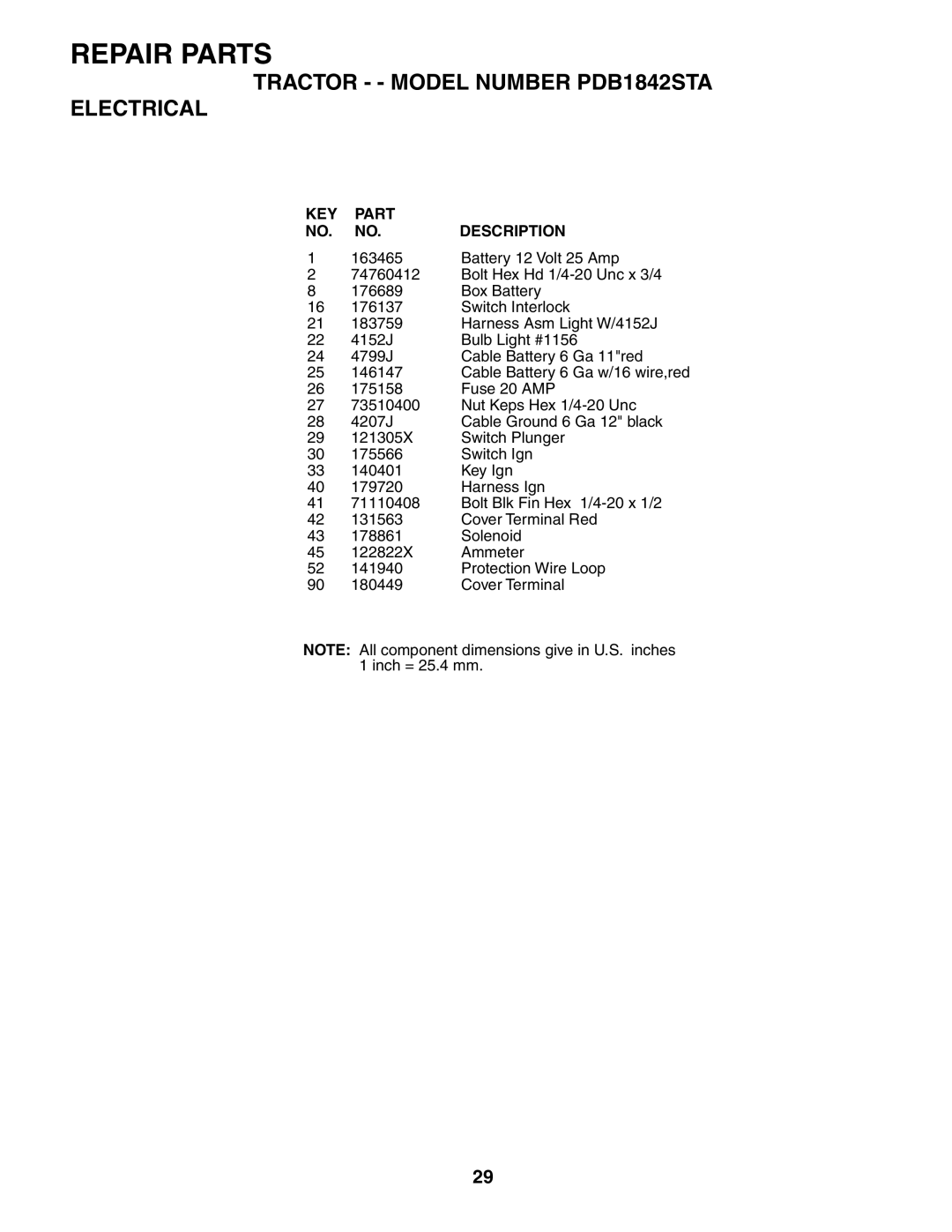 Poulan PDB1842STA owner manual KEY Part Description 