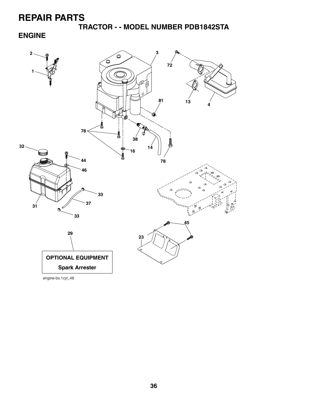 Poulan owner manual Tractor - Model Number PDB1842STA Engine 