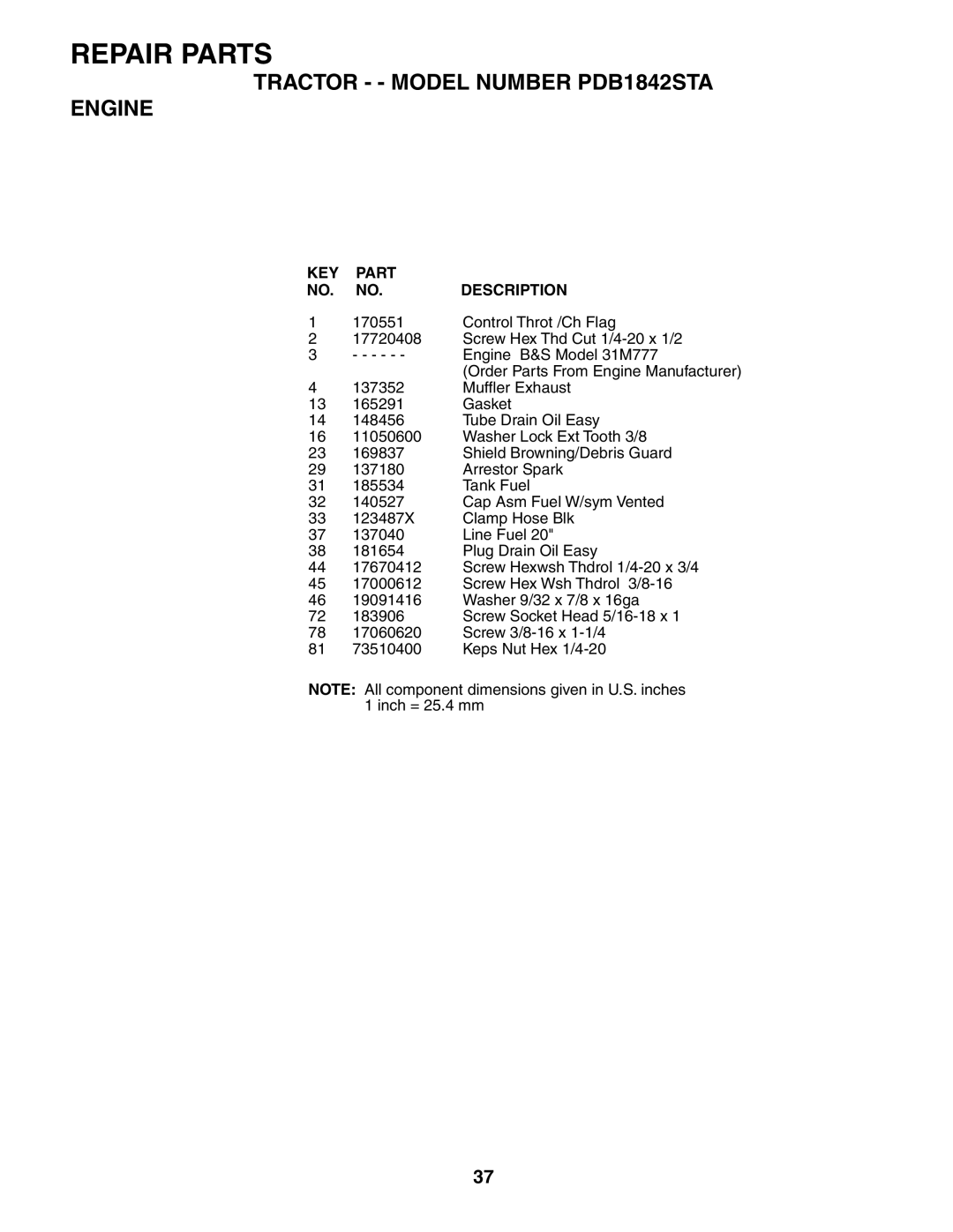 Poulan PDB1842STA owner manual Control Throt /Ch Flag 