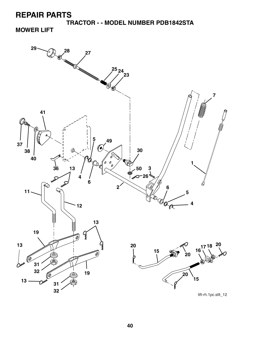 Poulan owner manual Tractor - Model Number PDB1842STA Mower Lift 