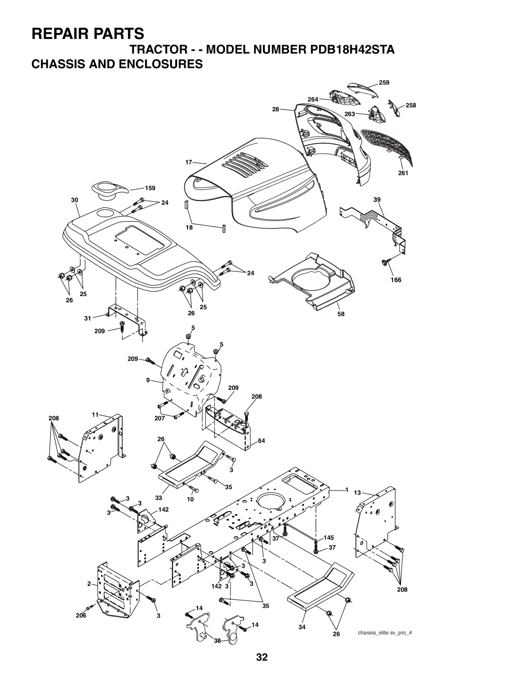 Poulan owner manual Tractor - Model Number PDB18H42STA Chassis and Enclosures 