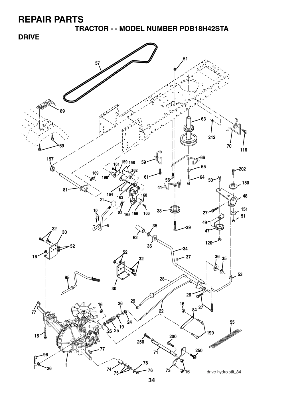 Poulan owner manual Tractor - Model Number PDB18H42STA Drive 