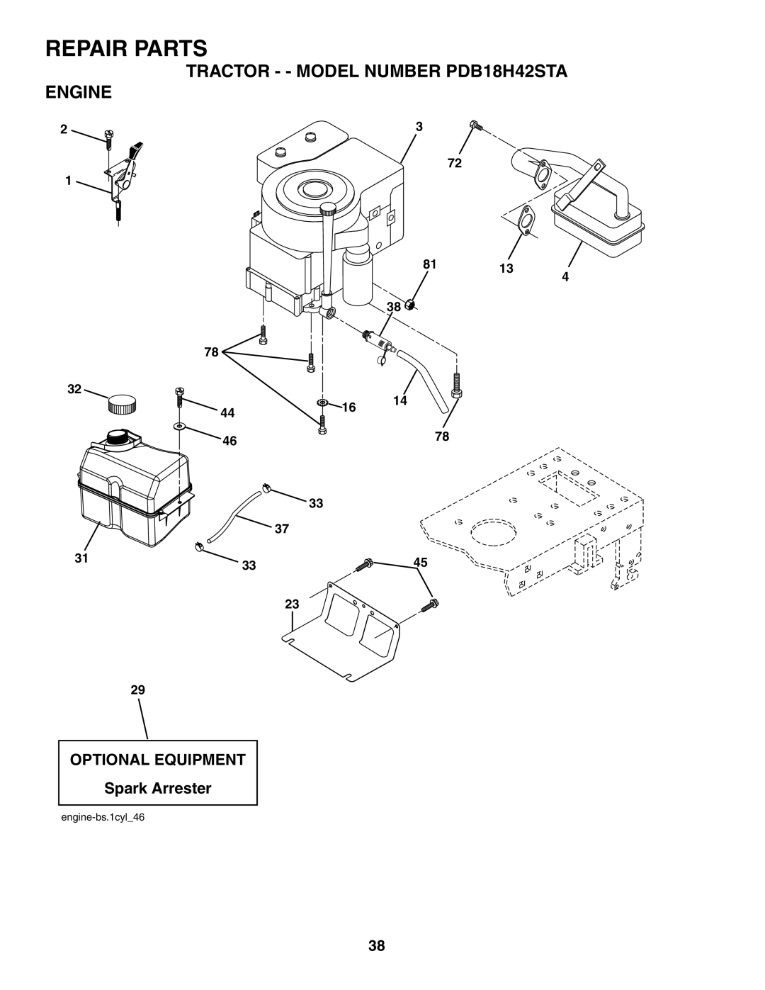 Poulan owner manual Tractor - Model Number PDB18H42STA Engine 