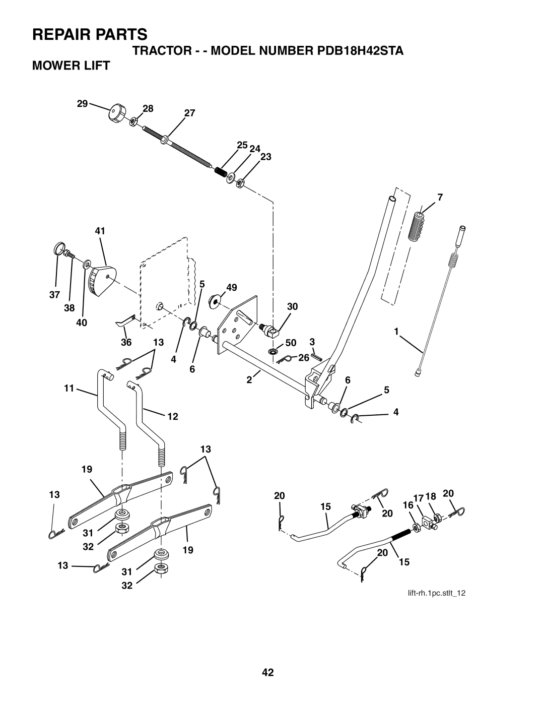 Poulan owner manual Tractor - Model Number PDB18H42STA Mower Lift 