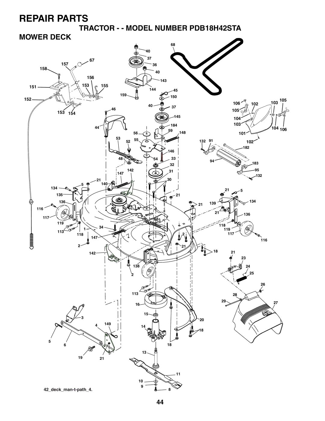 Poulan owner manual Tractor - Model Number PDB18H42STA Mower Deck 